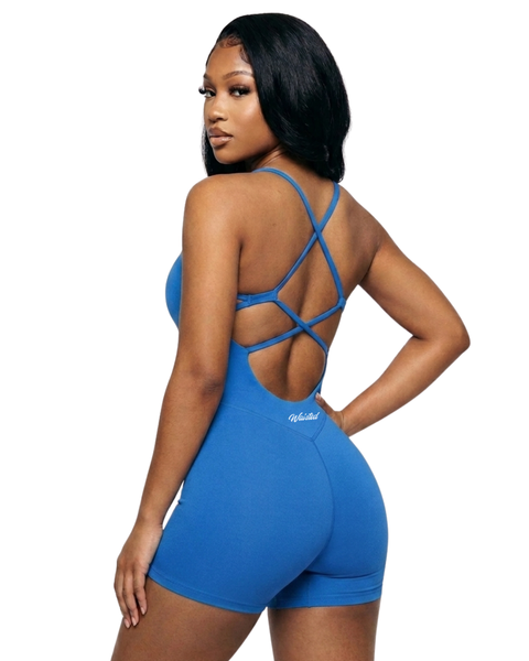 Waisted Playsuit-Blue