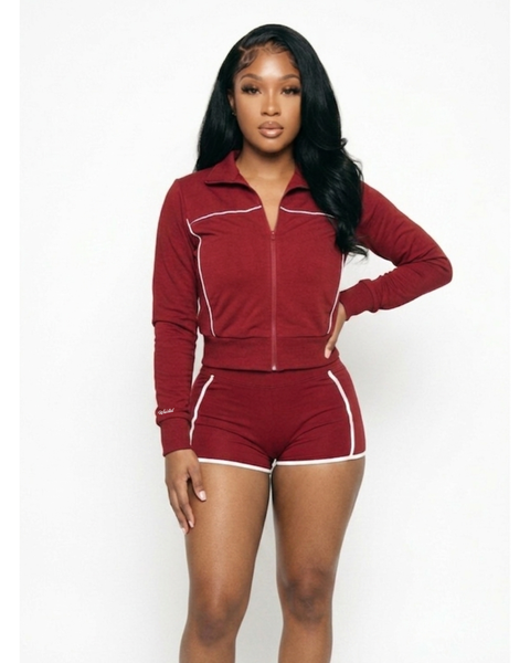 Waisted Jacket Set-Red