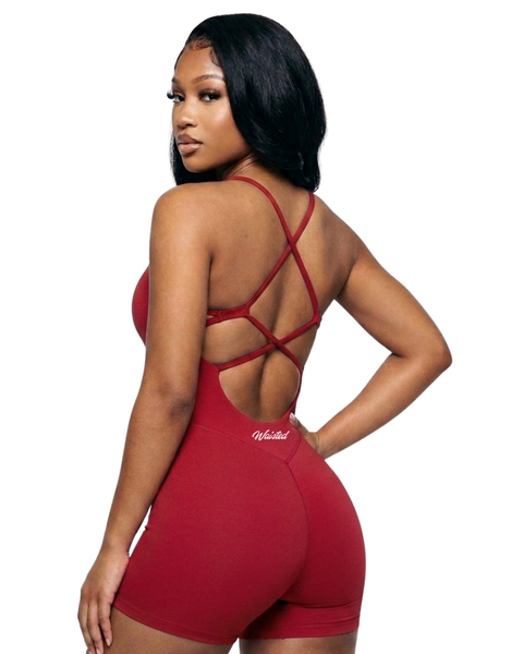 Waisted Playsuit-Red