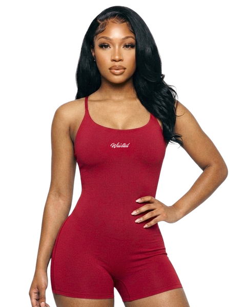 Waisted Playsuit-Red
