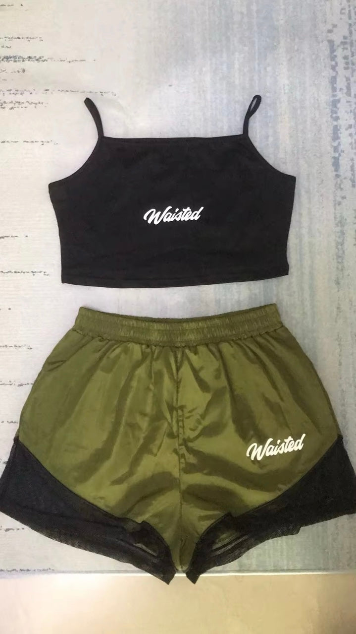Green Shorts With Crop Top