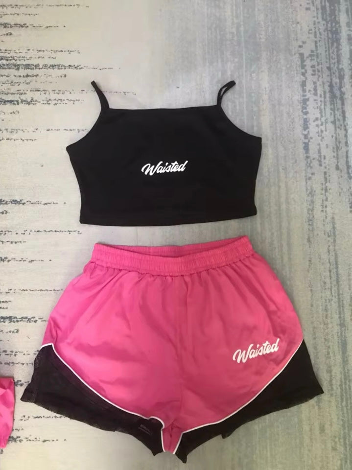 Pink Shorts With Crop Top