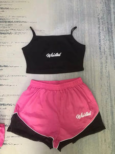 Pink Shorts With Crop Top