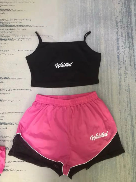 Pink Shorts With Crop Top