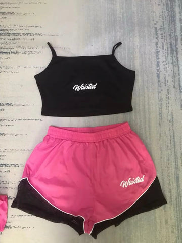 Pink Shorts With Crop Top